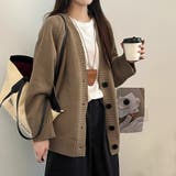 Vネック長袖オーバーサイズニットカーディガン レディース トップス | Doux Belle | 詳細画像4