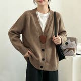 ブラウン | Vネック長袖オーバーサイズニットカーディガン レディース トップス | Doux Belle
