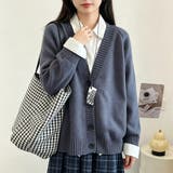 グレー | Vネック長袖オーバーサイズニットカーディガン レディース トップス | Doux Belle