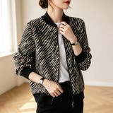 ブラック×ベージュ | ゼブラ柄ジップアップ長袖ニットカーディガン レディース トップス | Doux Belle