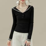 セーラーカラー配色ライン長袖ニットトップス レディース トップス | Doux Belle | 詳細画像13