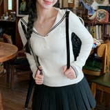 セーラーカラー配色ライン長袖ニットトップス レディース トップス | Doux Belle | 詳細画像3