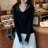 セーラーカラー配色ライン長袖ニットトップス レディース トップス | Doux Belle | 詳細画像9