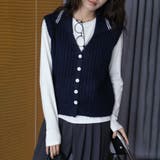 ネイビー | 襟ラインチルデン風ニットベスト レディース トップス | Doux Belle