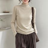 オートミール | メロウフリルハイネック長袖ニットトップス レディース トップス | Doux Belle
