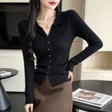 襟付きスキッパーサイドギャザー長袖ニットプルオーバー レディース トップス | Doux Belle | 詳細画像15