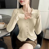 襟付きスキッパーサイドギャザー長袖ニットプルオーバー レディース トップス | Doux Belle | 詳細画像4