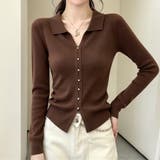 襟付きスキッパーサイドギャザー長袖ニットプルオーバー レディース トップス | Doux Belle | 詳細画像7