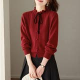 フリルネックリボンタイ付き透かし編みニットトップス レディース トップス | Doux Belle | 詳細画像13