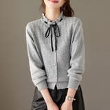 フリルネックリボンタイ付き透かし編みニットトップス レディース トップス | Doux Belle | 詳細画像5