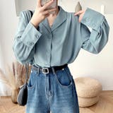 ブルー | シャツ レディース トップス 長袖 ブラウス オーペンカラー | Doux Belle 