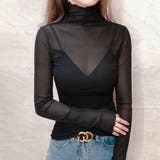 ブラック | シースルートップス シアーシャツ レディース 長袖 tシャツ | Doux Belle