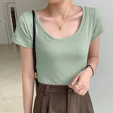 グリーン | トップス Ｔシャツ レディース カットソー スクエアネック カジュアル | Doux Belle 