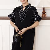 ブラック | フリル袖ドット柄ブラウス | Doux Belle 