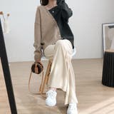 ニット セーター レディース 長袖 カーディガン ｖネック 切り替え 配色 | Doux Belle  | 詳細画像4 