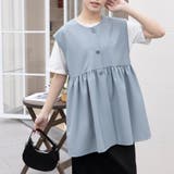 グレー | ペプラムシルエット ボタン付き ラウンドネック | Doux Belle 