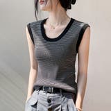 ブラック | ワッフル編みサマーニットトップス レディース トップス | Doux Belle 