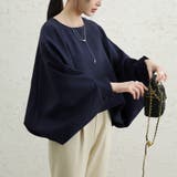 ネイビー | 長袖トップス 体型カバー 無地 | Doux Belle 