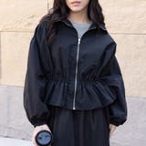 ブラック | ペプラムジャケット アウター フロントジップ | Doux Belle 