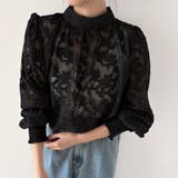 ブラック | レースシアータートルネックブラウス | Doux Belle 
