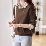 コーヒー | レイヤードニットシャツブラウス レディース トップス | Doux Belle
