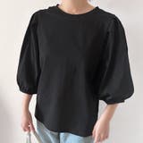 ブラック | コットン素材シンプルボリュームスリーブカットソー | Doux Belle 