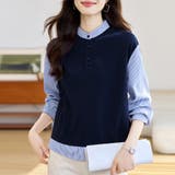 シャツ切替デザインニットトップス | Doux Belle  | 詳細画像1 