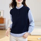 シャツ切替デザインニットトップス | Doux Belle  | 詳細画像3 