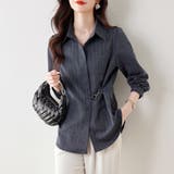 ダークブルー | ウエストマークストライプシャツ | Doux Belle 