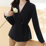 ブラック | ウエストリボンペプラムブラウス | Doux Belle 