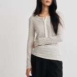 ストライプ | ヘンリーネックベーシックトップス | Doux Belle