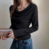 ブラック | ドレープネックストレッチトップス | Doux Belle 