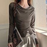 コーヒー | ドレープネックストレッチトップス | Doux Belle 