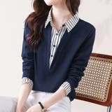 ストライプシャツ×プルオーバードッキングトップス | Doux Belle  | 詳細画像1 