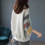 配色ライン×ギャザー袖スウェット | Doux Belle  | 詳細画像4 