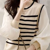 ボーダー×プリーツ袖ドッキングブラウス | Doux Belle | 詳細画像2