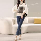 ボーダー×プリーツ袖ドッキングブラウス | Doux Belle | 詳細画像5