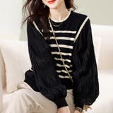 ボーダー×プリーツ袖ドッキングブラウス | Doux Belle | 詳細画像6