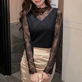 ブラック | 総レースハイネックシアートップス | Doux Belle