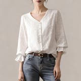 ホワイト | Vネックレースブラウス レディース トップス | Doux Belle 