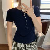 ネイビー | ハーフボタンヘンリーネックトップス | Doux Belle 