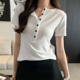 ホワイト | ハーフボタンヘンリーネックトップス | Doux Belle 