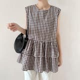ペプラム風ギンガムチェックトップス | Doux Belle  | 詳細画像1 