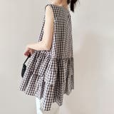 ペプラム風ギンガムチェックトップス | Doux Belle  | 詳細画像3 