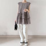 ペプラム風ギンガムチェックトップス | Doux Belle  | 詳細画像4 