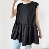 ブラック | ペプラム風ギンガムチェックトップス | Doux Belle 