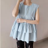 ブルー | ペプラム風ギンガムチェックトップス | Doux Belle 