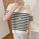 ブラック | ボーダーニットポロシャツ | Doux Belle 