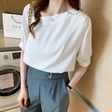 パールボタン付きスタンドカラーブラウス | Doux Belle  | 詳細画像3 