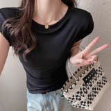 ブラック | ラウンドネックシンプルカットソー | Doux Belle 